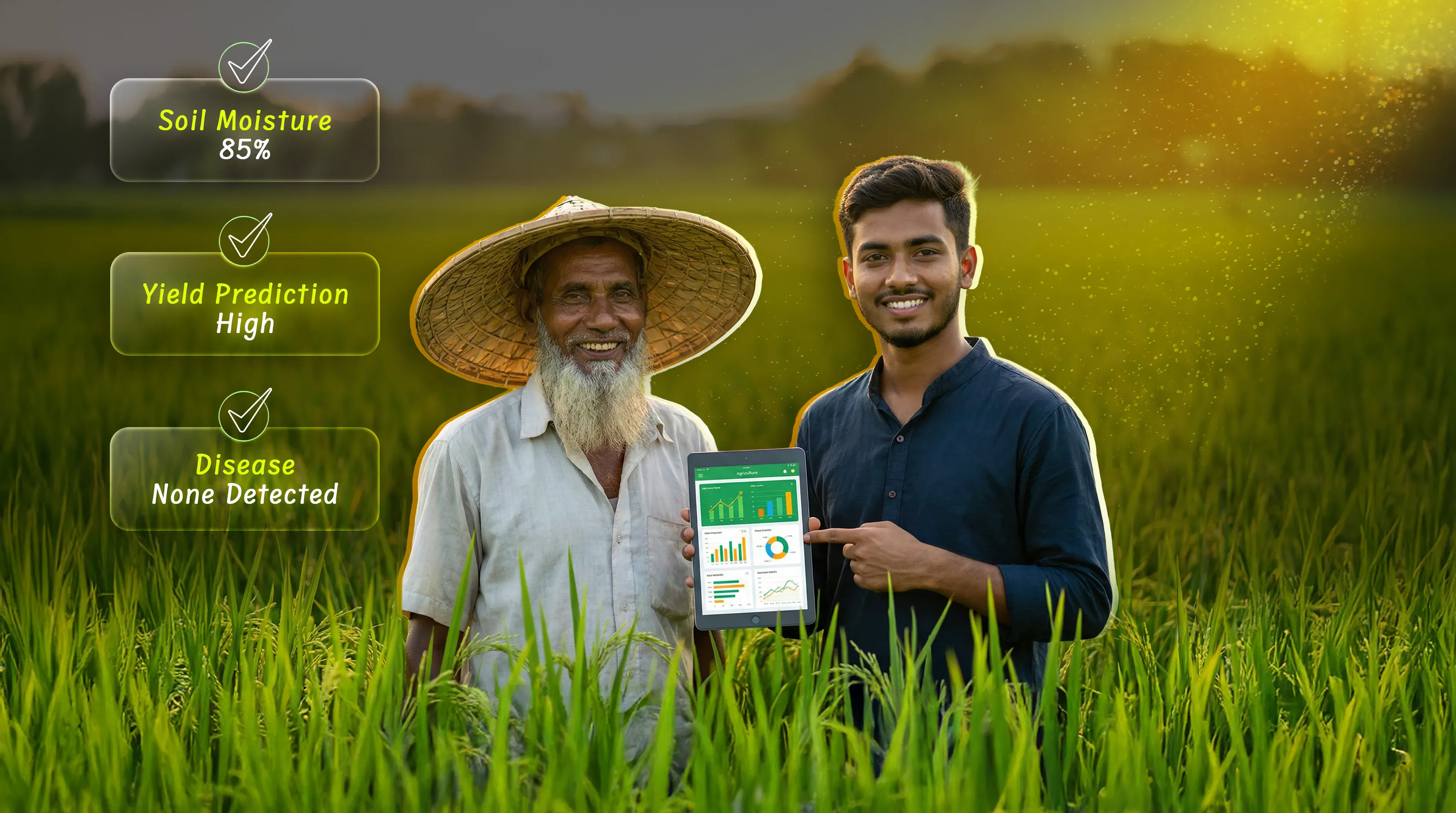 Agriculture experts analyzing data in an office