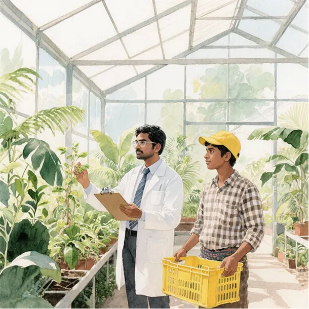 Farmers facing challenges in a greenhouse